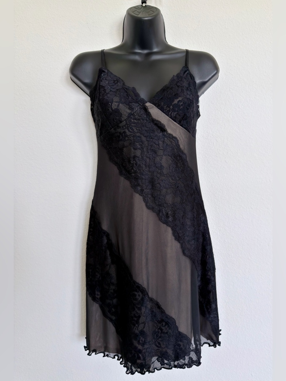 F21 Black Lace Trim Sheer Mesh Slip Dress Gothic Witchy Y2K Festival NWT Size M